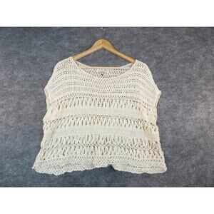 Abercrombie & Fitch Cream Crochet Knit Top Boho Cap Sleeve One Size